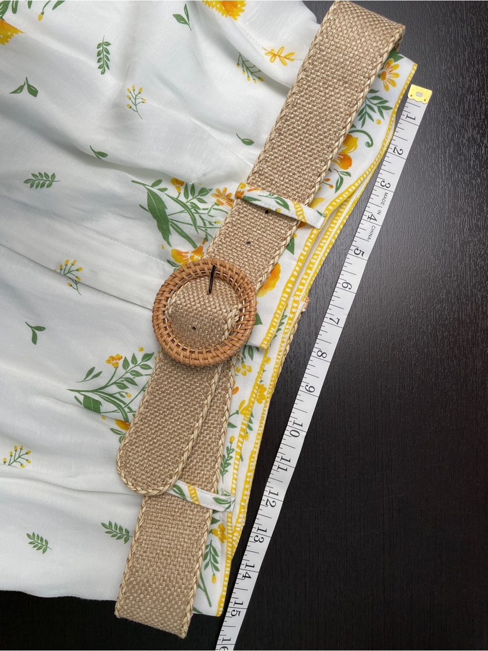 NWT Antonio Melani Floral Tie Shoulder Top Shorts Set 10 Yellow Green Belt - Picture 11 of 14